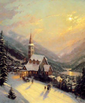 クリスマス Painting - 月夜の村TKクリスマス